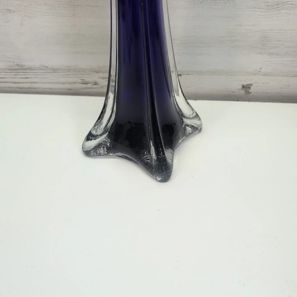 Vintage Cobalt Blue Swung Glass Vase 24.5 Inch Mid Century Modern Floor Decor